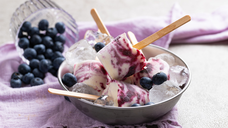 Homemade blueberry and yogurt popsicle