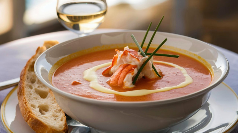 Lobster bisque in bowl