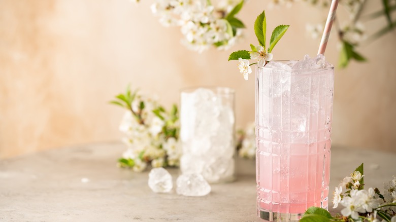 pink cocktail with flowers