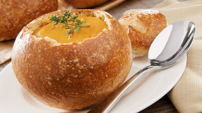 Panera bread bowl with squash soup