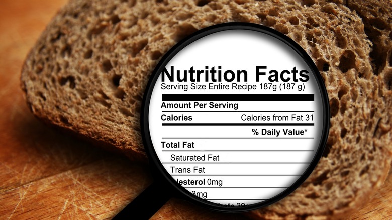 Nutrition facts for bread