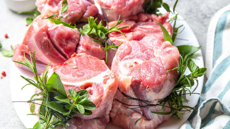 raw pork shanks osso buco with herbs