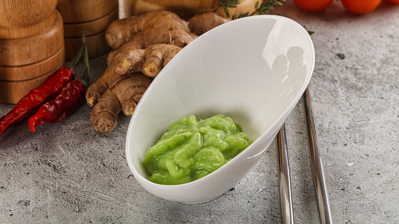 Wasabi paste in a small bowl