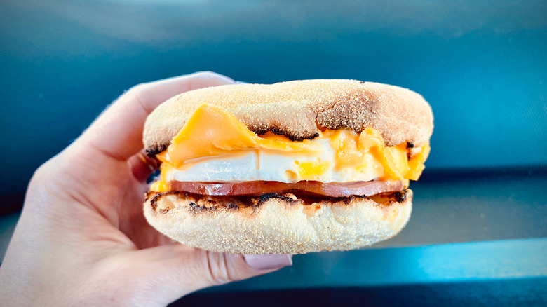 hand holding egg mcmuffin