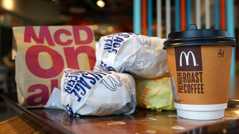 McDonald's breakfast items wrapped on table