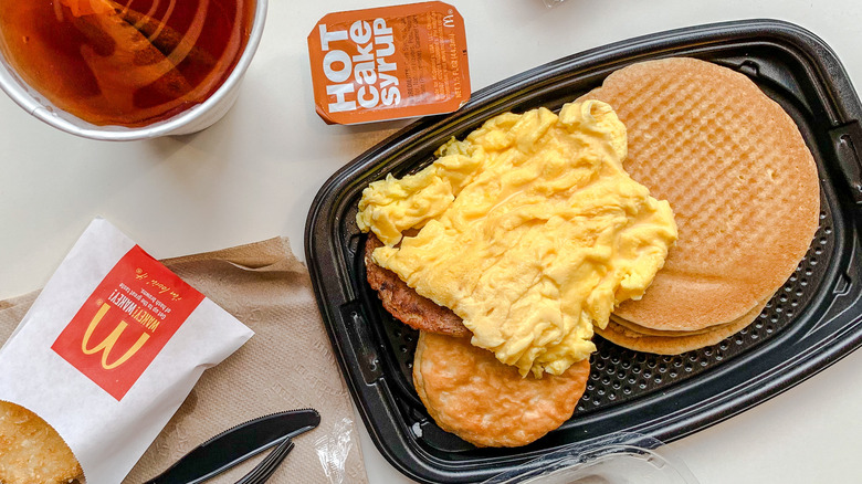 McDonald's hotcakes and eggs on table