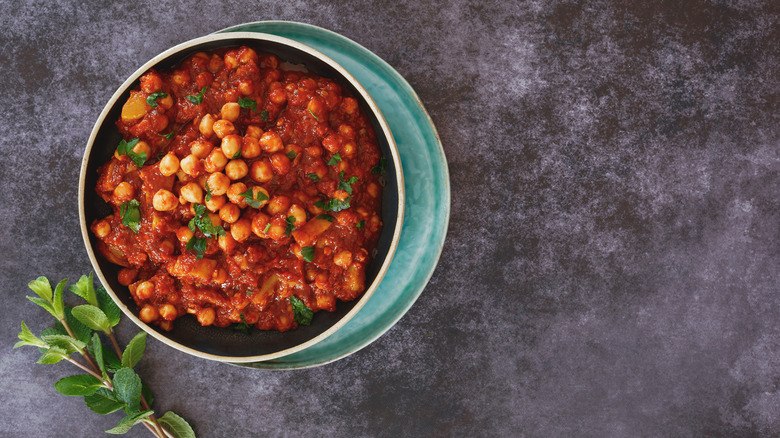 Eggplant, tomato, and chickpea stew