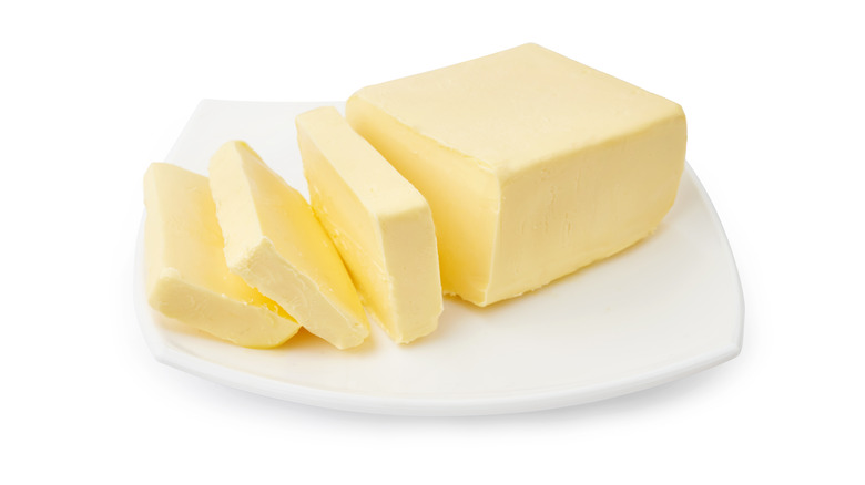 sliced butter on a dish