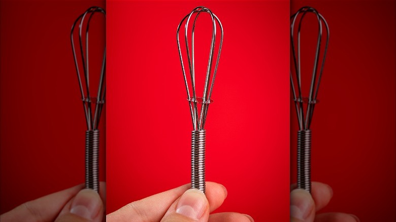Hand holding miniature whisk