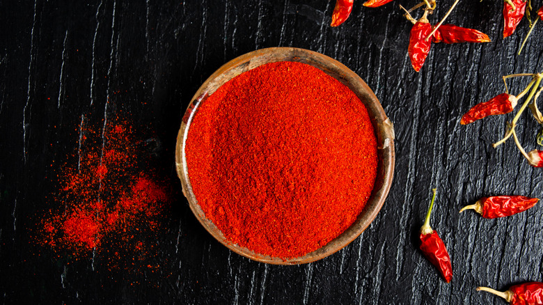 Paprika in wooden bowl