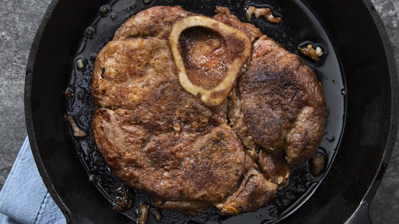 braised beef shank in pan