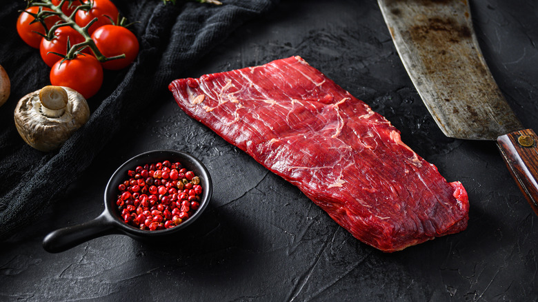 raw sirloin flap steak cut