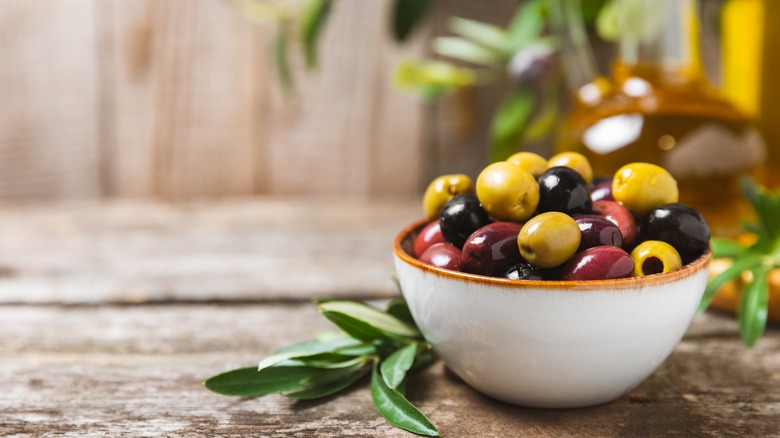 bowl of multicolored olives