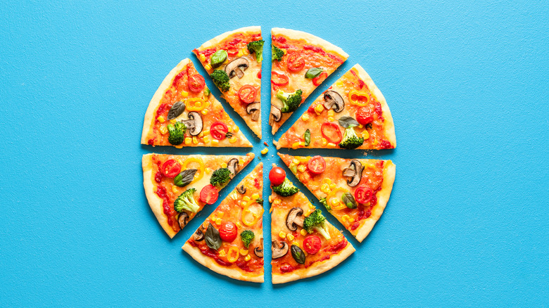 Vegetarian pizza on a blue background 