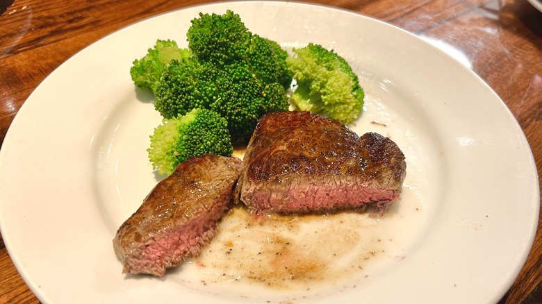 Cut steak and broccoli