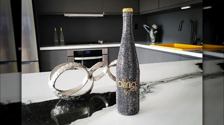 Bling H20 bottle on counter