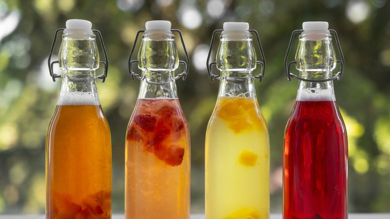 kombucha in glass bottles