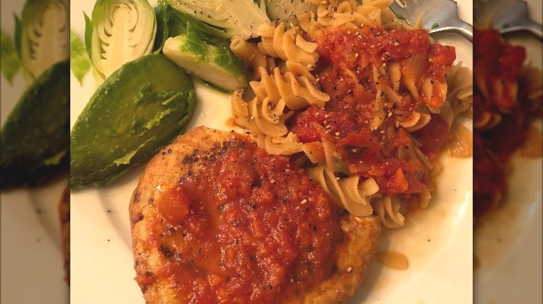 plant-based patty with pasta