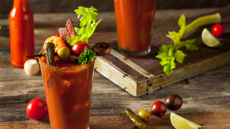 Bloody mary celery olive garnish