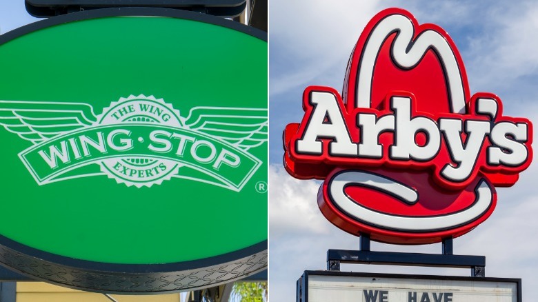 Signage for Arby's and Wingstop