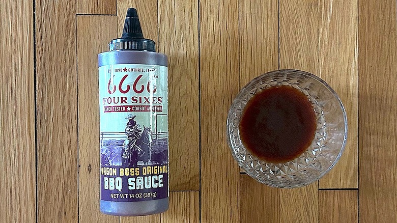 Bottle and glass bowl of 6666 Four Sixes Wagon Boss Original BBQ Sauce