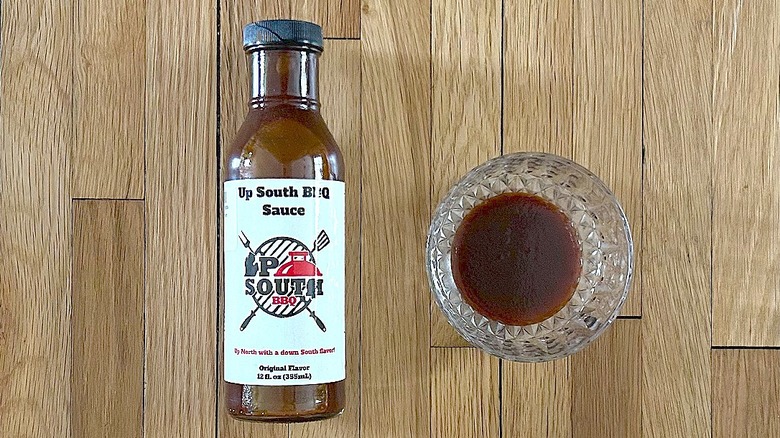 Bottle and glass bowl of Up South BBQ Sauce