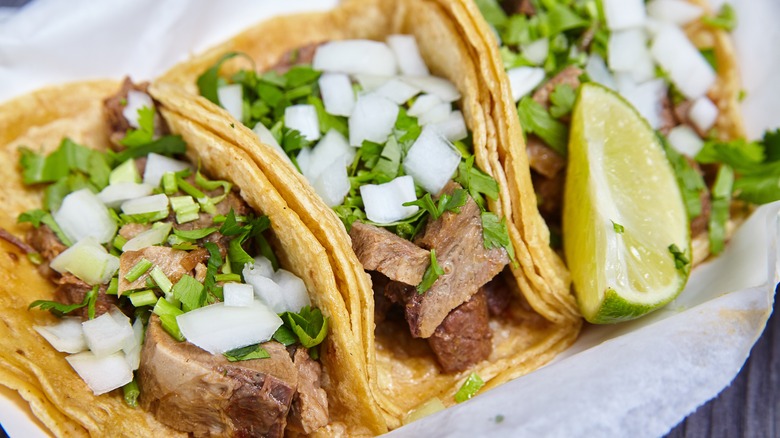 Cow tongue tacos with lime