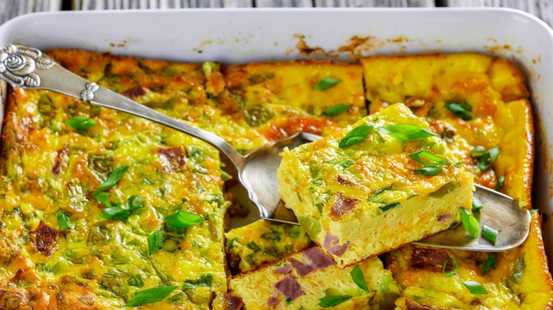 Baked omelet in casserole dish