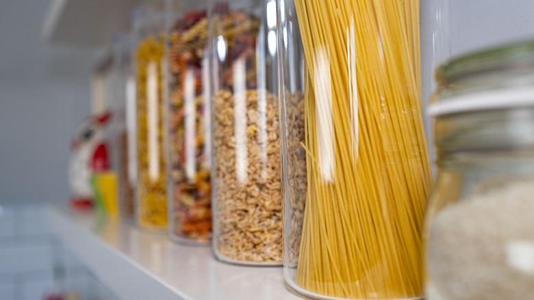 Organized pantry with clear containers