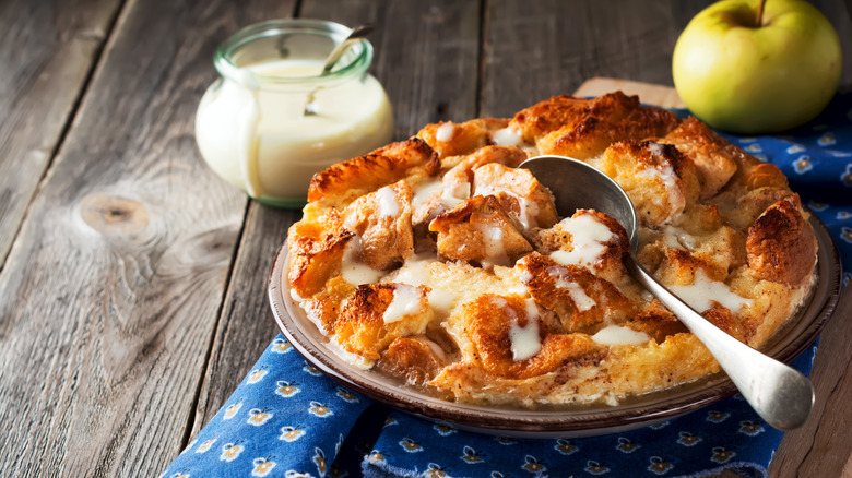 Bread pudding with vanilla sauce