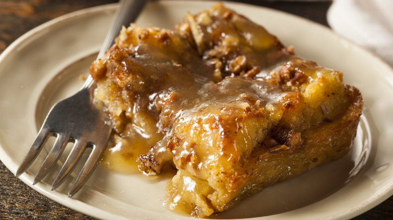 Bread pudding on plate