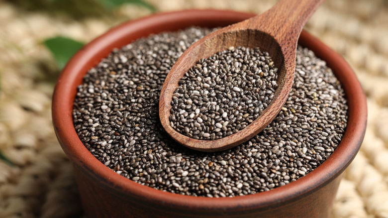 chia seeds in ceramic bowl 