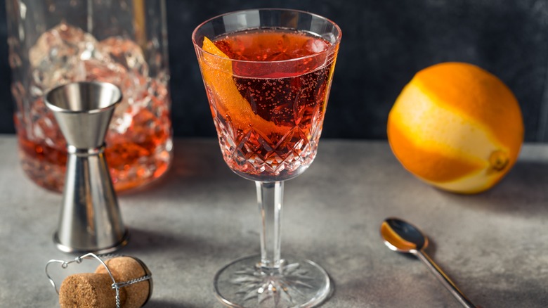 negroni sbagliato in a glass on counter