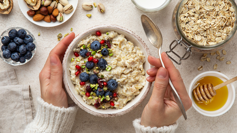 oatmeal topped with berries and nuts