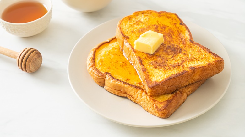 French toast with butter and honey