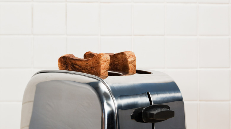 two slices of toast in a toaster