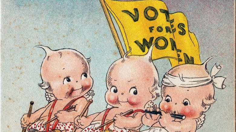 Original Kewpie cartoon with "votes for women" sign