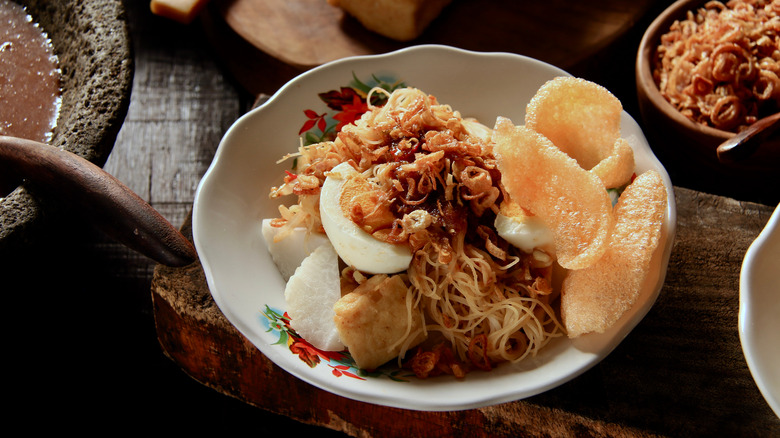 Asian meal with fried shallots