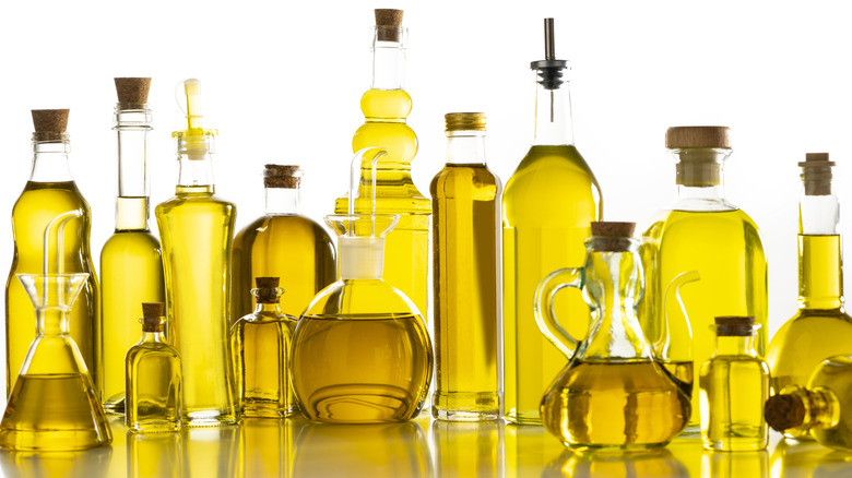 glass bottles with cooking oils