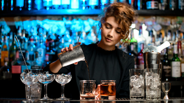 Bartender making drinks