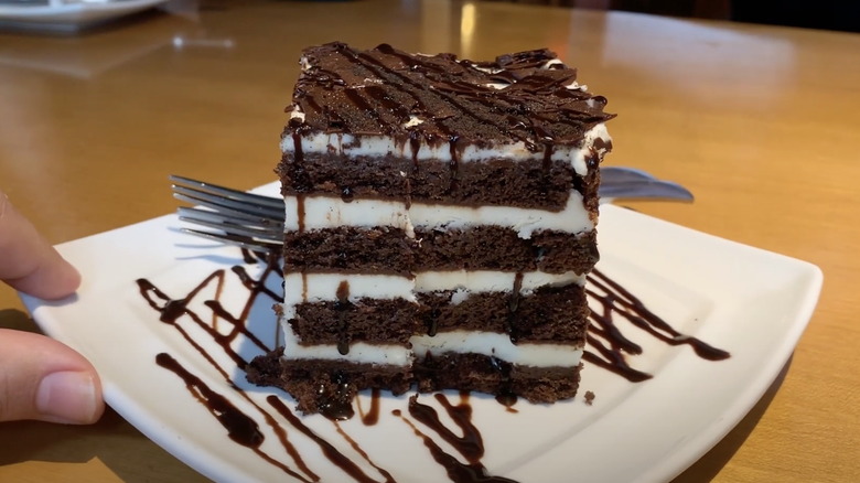 Chocolate Lasagna served on white plate