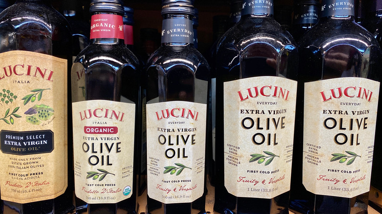 Lucini brand olive oil bottles