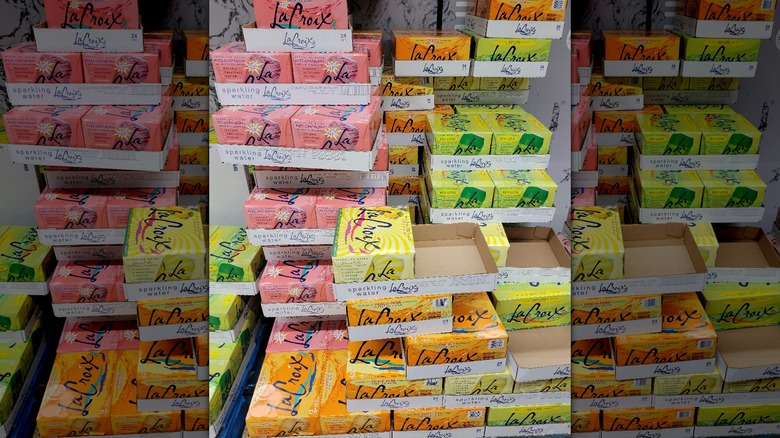 cases of LaCroix scattered throughout a store display