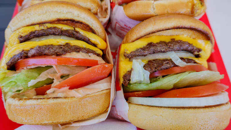 In-N-Out burgers on red tray