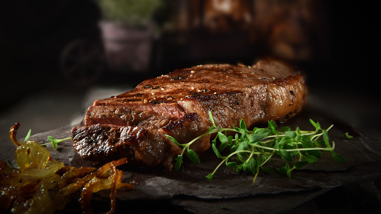 steak on serving platter