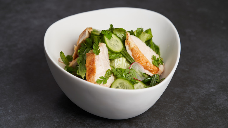 Bowl of chicken tarragon salad