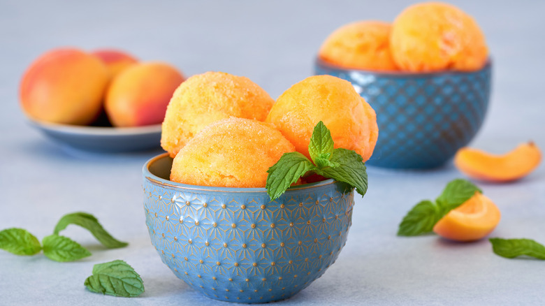 Peach sorbet in a bowl