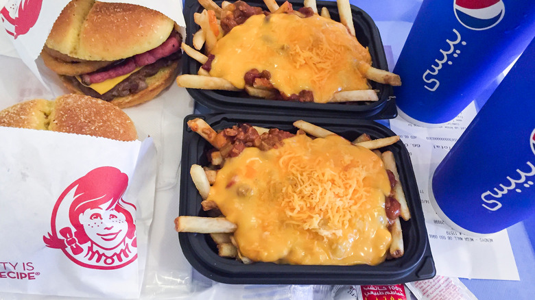 Wendy's chili cheese fries and burger