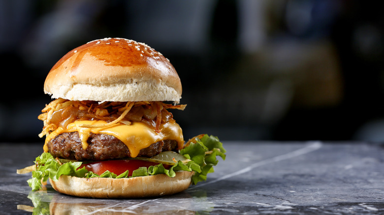 Hamburger on a marble table