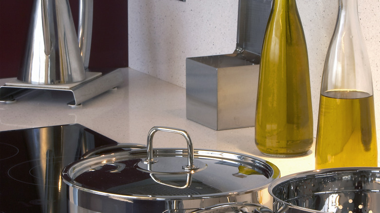 oil bottles next to stove